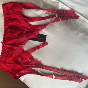 Dita Von Teese Rose Red Lace Cora Garter Belt Lingerie High Waist Retro Large 10
